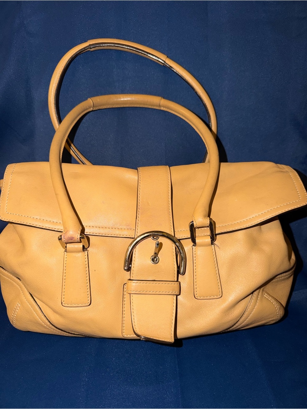 Coach Tan Leather Buckle Satchel Handbag